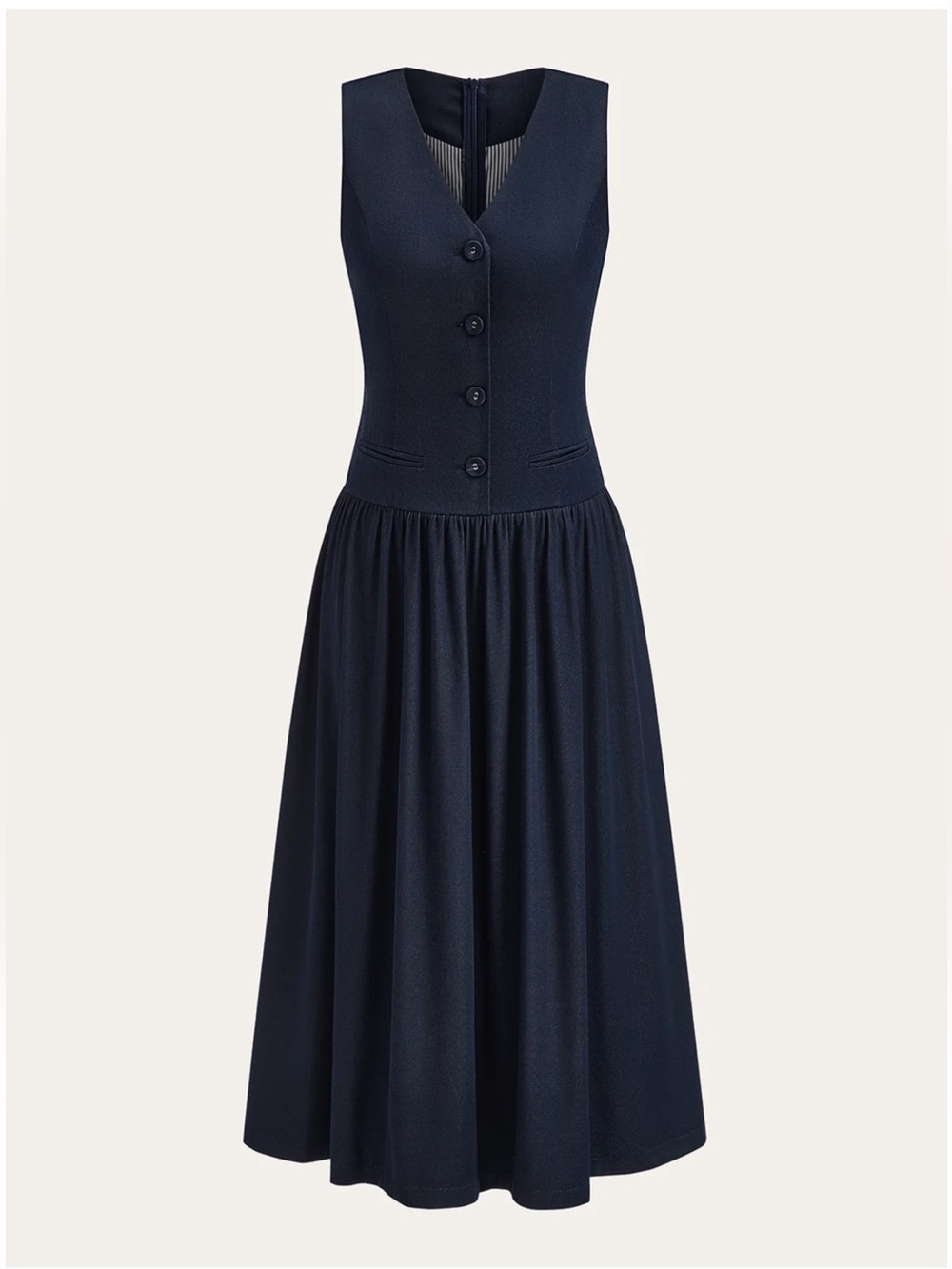 Commense Blue Denim V-Neck Ruched Midi Dress M | Fall Denim Dress - Picture 4 of 6